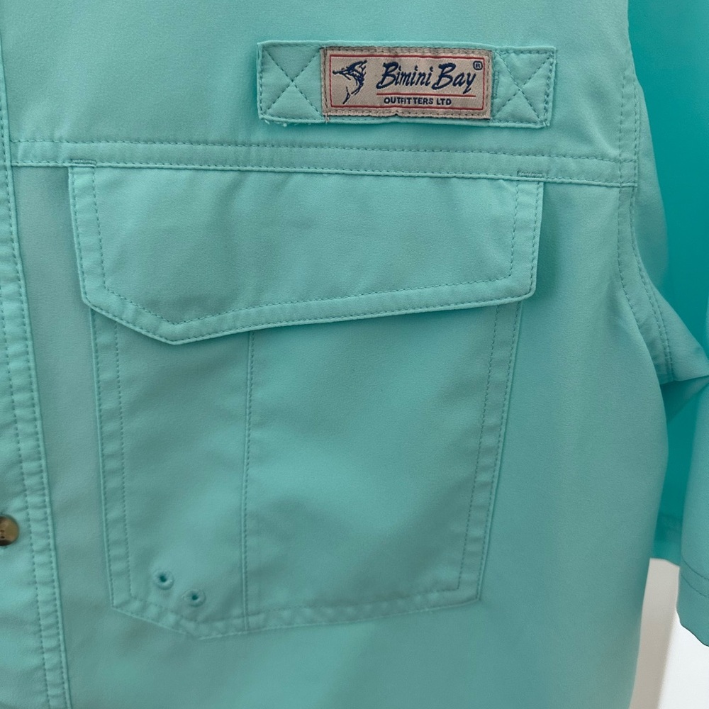 Bimini Bay Men’s Aqua Fishing Shirt Short Sleeve Button Down Snap Pockets Size S - Picture 3 of 6